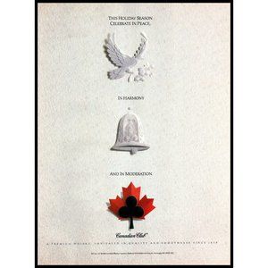 1992 Canadian Club Whiskey Vintage Print Ad Dove Bell Maple Leaf Wall Art Photo